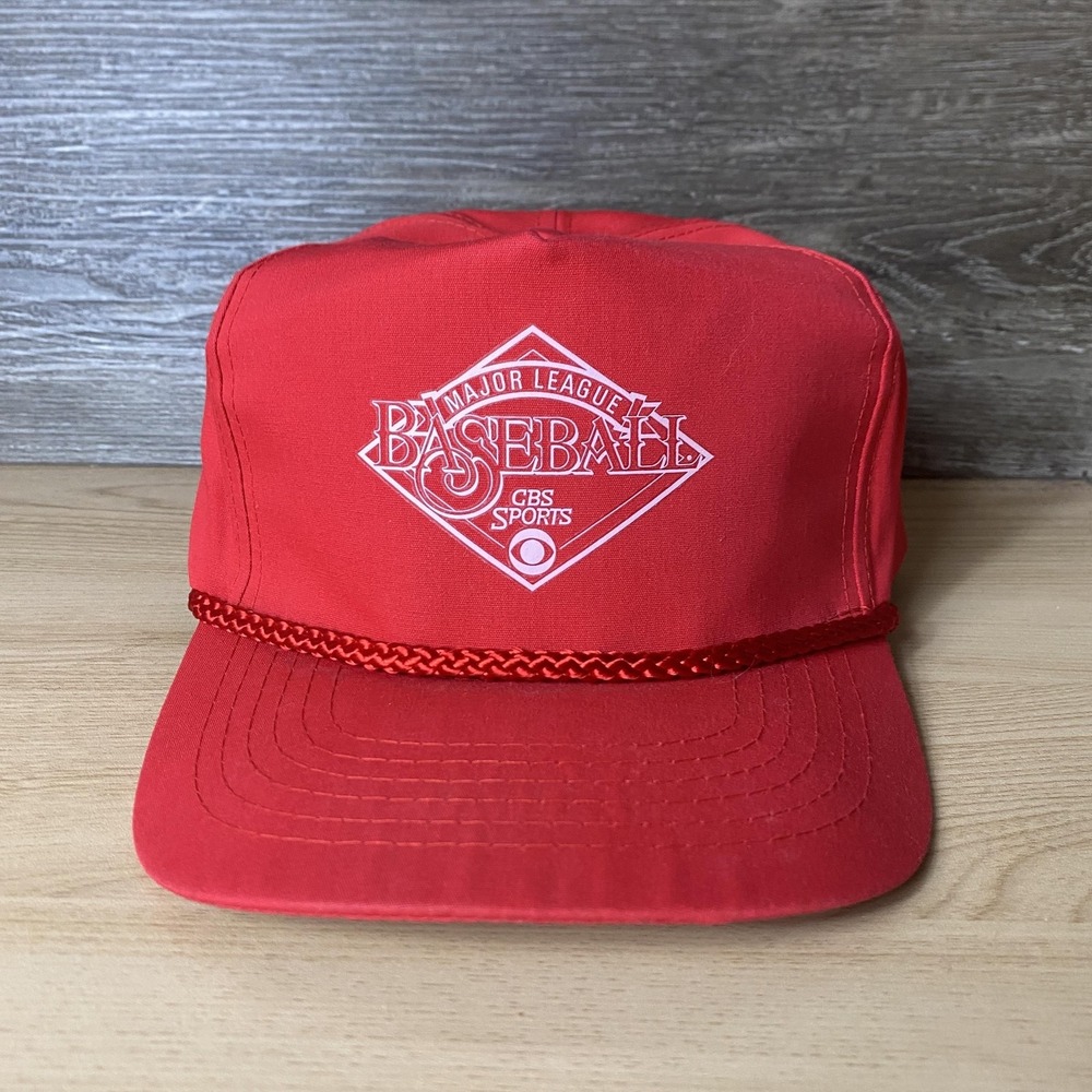 Vintage Major League Baseball Hat Cap Snap Back Red MLB Baseball CBS Sports 80s